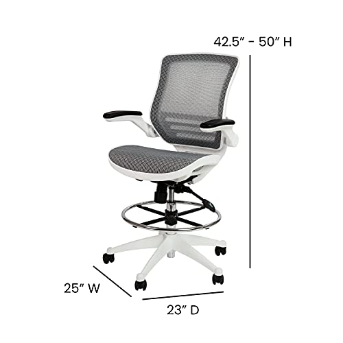 Image of Flash Furniture Waylon Mid-Back Swivel Office Chair with Adjustable Foot Ring and Seat Height, Ergonomic Mesh Chair with Armrests, Gray /White