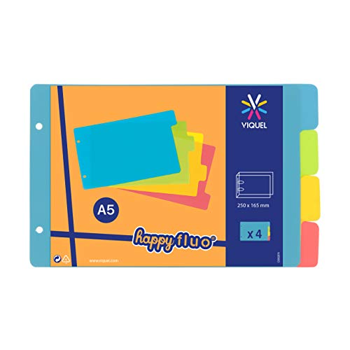 Viquel - Intercalaires pour classeur à fiches bristol 14,7x23,5 cm en plastique - Intercalaires Coloris fluo Cover