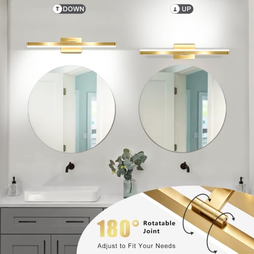 Image of IZORRO Modern Bathroom Vanity Light 16 inch, Rotatable, 12W Dimmable Led Bathroom Light Fixture Over Mirror, Gold Vanity Light Bar (Cool White 6000K)