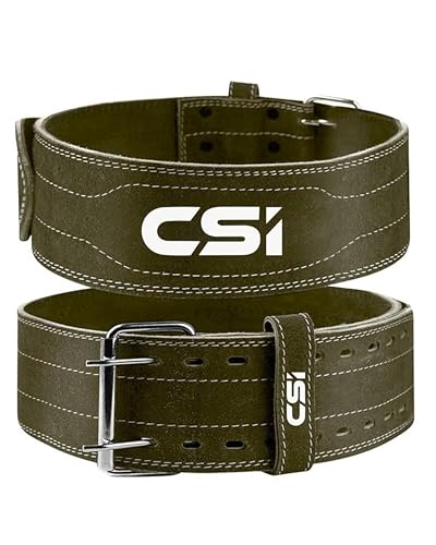 CSI Suede Leather 6MM Powerlifting Gym Belt | Heavy Workout Weight Lifting Gym Belt for Men & Women | Adjustable Leather Deadlifts | Exercise | Crossfit & Strength Training | Olive (L/XL)