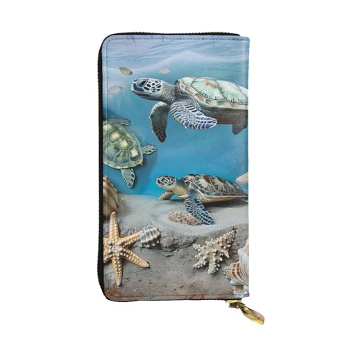 Portefeuille en cuir pour femme haut de gamme motif tortue de mer noir
