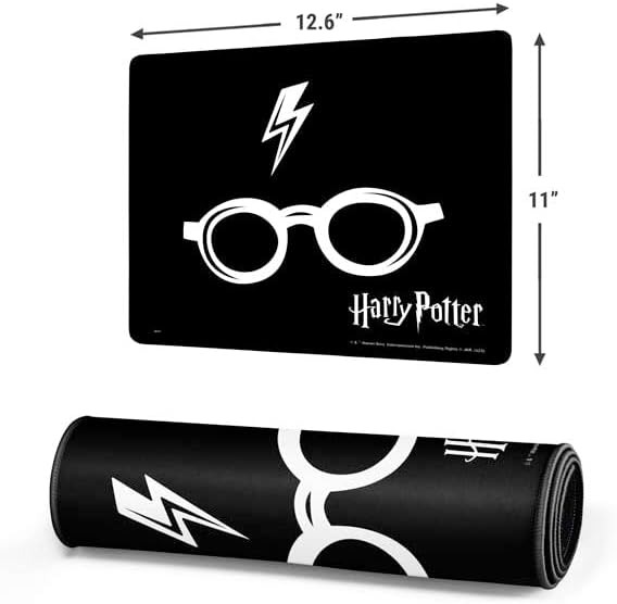 Skinit Small Gaming Mouse Pad - Officially Licensed Harry Potter Scar and Glasses Design with Stitched Edges, Waterproof, Non-Slip Rubber Base, Desk Mat for Keyboard & Mouse, 12.6" x 11" inches