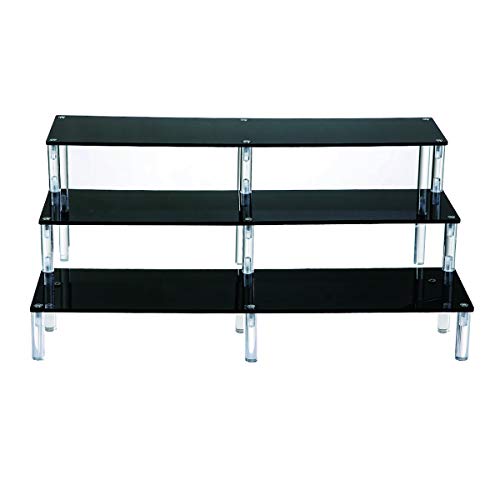 BYCY Acrylic Riser Display Shelf for POP Figures and Dessert, 3 Tiers Black