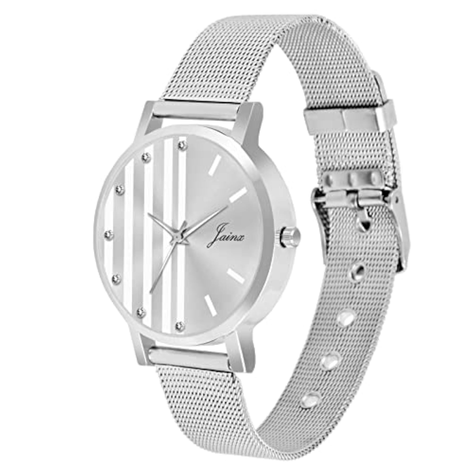 Women's Silver Mesh Chain Analog Wrist Watch, Silver/Blue/Black Dial