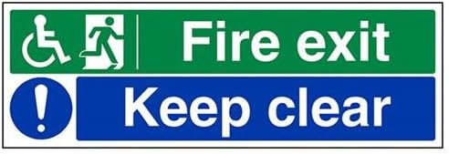 VSafety Wheel Chair Fire Exit/Keep Clear Sign - Landscape - 300mm x 100mm - Self Adhesive Vinyl