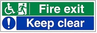 VSafety Wheel Chair Fire Exit/Keep Clear Sign - Landscape - 300mm x 100mm - Self Adhesive Vinyl