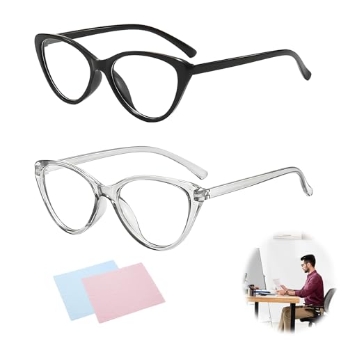 TASSFROO 2PCS Lunettes Anti Lumière Bleue, Blocage Lumière Bleue Lunettes Verres Transparent Anti Fatigue Filtre Lunettes de Jeu D'ordinateur Anti-Éblouissement pour Homme Femme Écran(Noir + Gris)
