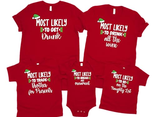 Family Matching Christmas Shirts | Funny Christmas T-Shirts | Most Likely to Shirts Christmas Tees | Matching Christmas Black4