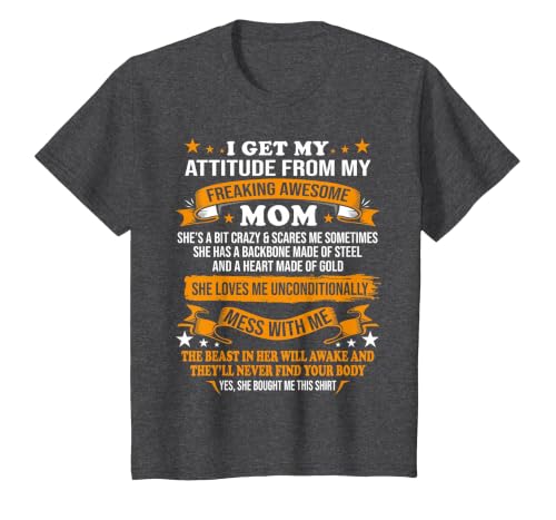Mothers Day I Get My Attitude from My Freaking Awesome Mom T-Shirt, Youth, Dark Heather Grey, Medium