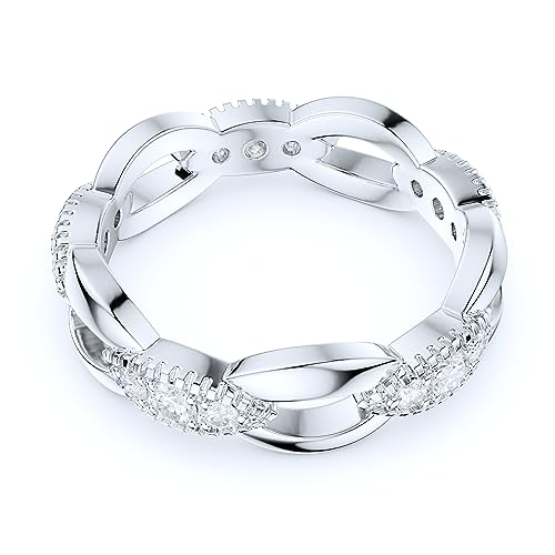 THELANDA Sterling Silver 5.5mm Vintage Infinity Interlocking Simulated Round Diamond or Genuine Moissanite Eternity Band Wedding Ring3