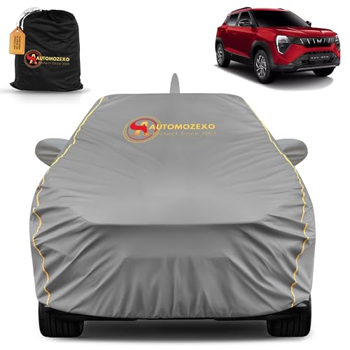 Image of XUV 3XO 100% Waterproof Car Cover for All Weather Protection with Mirror & Antena Pocket Inner Cotton Triple Stitched Cover with Adjustable Belt Bottom Elastic to Secure Fit -Grey