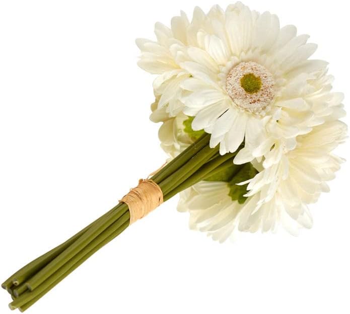 Factory Direct Craft Artificial Cream Gerbera Daisy Bouquet – Bundle of 9 Realistic Vibrant Cream Silk Flower Daisies Blooms Stems for Home Decor, Party, Wedding, and Special Event Decorations