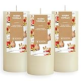 Simply Soson Warm Vanilla Scented Candle Set - 3x6 Ivory Pillar Candles for Home, Aromatherapy, Women, Fall