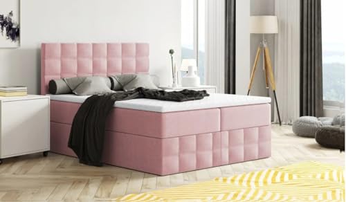 Moderne Boxspringbett MERA Premium Bett mit Bettkasten Ziernähten Bonell Matratze H3 Federkern Topper Polsterbett Doppelbett Schlafzimmer (Rosa - Enzo 152, 140 x 200) Moderne Boxspringbett MERA Premium Bett mit Bettkasten Ziernähten Bonell Matratze H3 Federkern Topper Polsterbett Doppelbett Schlafzimmer (Rosa - Enzo 152, 140 x 200)