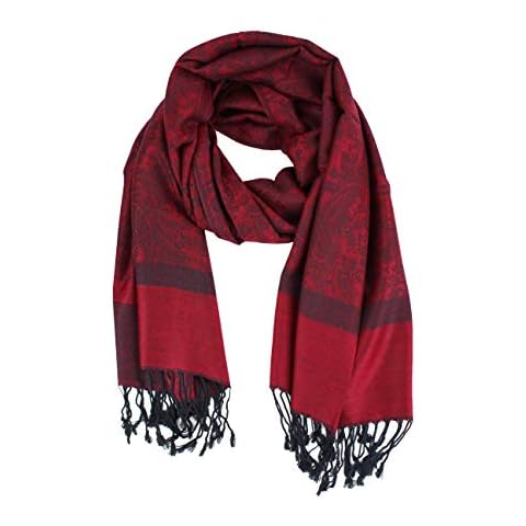 Paskmlna Paisley Jacquard Pashmina Shawl Wrap Scarf Stole,Burgundy-black018-09,Large Cover