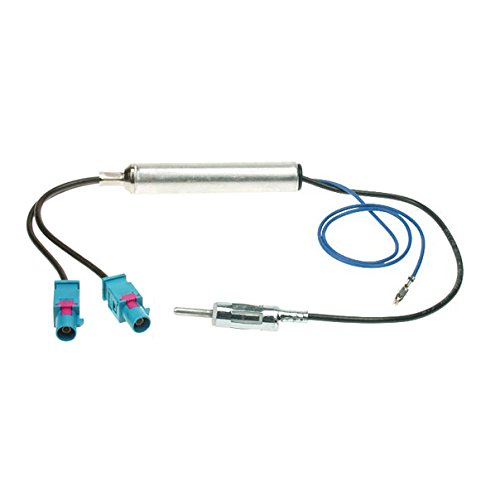 Adaptador de Antena maxxcount Compatible con el Audi Audi Skoda Opel Mercedes (con Fuente de alimentación Fantasma/Enchufe 2xFakra/Z a Enchufe DIN)