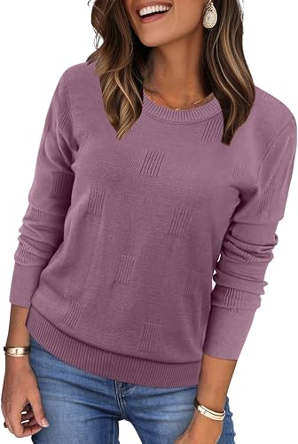 WIHOLL Lightweight Sweaters for Women Cozy Long Sleeve Tops Loose Fit Dressy Purple S