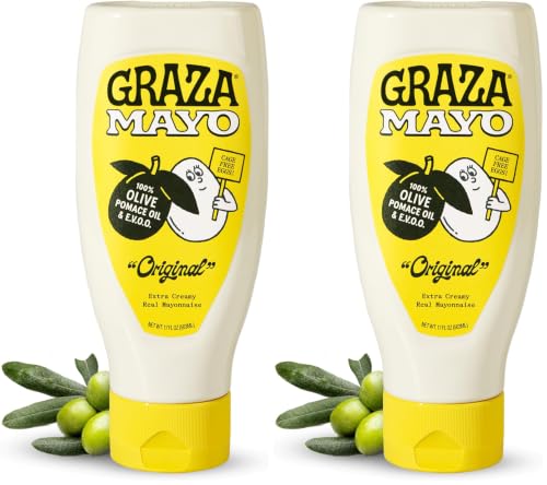 Image of Graza Original Olive Oil Mayonnaise in Squeeze Bottle - Rich & Creamy Classic Mayo Made with Cage Free Eggs, Extra Virgin Olive Oil & Pomace Oil, Free from Seed Oils (Pack of 2)