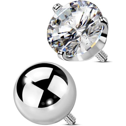 OUFER 2PCS Titanium 14G 5mm Internally Threaded Replacement Balls for Belly Button Rings, Clear CZ Gem for 1.6mm Barbells Gold