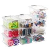 Citylife 10 Pack Storage Boxes with Lids Plastic Small Clear Stackable Box for Shelves Toys, 1.25L