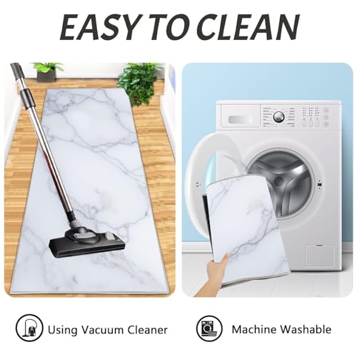 Alfombra de cocina de dos piezas lavable y con diseño de mármol 7