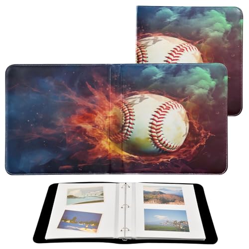 Nesatuwa Fire Baseball Photo Album PU Leather Self Adhesive Scrapbook Album 3 Ring 4x6 5x7 6x8 Pictures Magnetic DIY Photo Albums