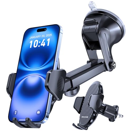 Miracase Car Phone Holder for Cars Air Vent Dashboard Windscreen Desk 4in 1 Mobile Phone Mount Automobile Cradle 360 Rotatable Stand Vehicle Mount for iPhone 17 16 15 Pro Plus Max 14 13 12 11Samsung