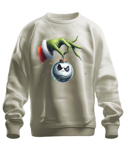 Printera Grinch Hand Jack Skellington Bola de Navidad Sombrío Retro Unisex Sudadera Sudadera, naturaleza, L