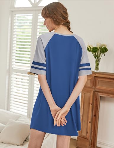 Image of Ekouaer Nightgowns for Women Color Block Sleep Shirt Short Sleeve Sleepwear