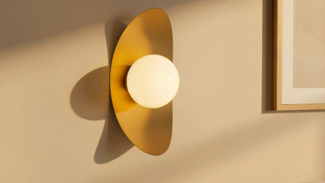 Image of Mid Century Gold Wall Sconce, 13.8 inch Modern Wall Lamp with Opal White Glass Globe, Retro Pendant Light for Living Room Entryway Vanity Bedroom