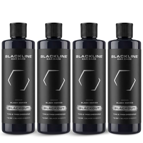 Image of Blackline Car Care - Blackout Trim & Tire Dressing - Best Tire Shine No Sling Formula - Water Based Protection for Car Tires & Trim - Safe for Cars, Trucks, SUVs & More - 16 fl oz (Pack of 4)