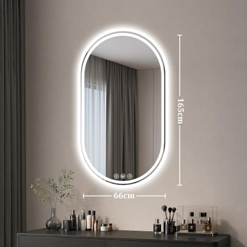 XRAMFY Badspiegel mit Beleuchtung LED 165×66CM Anti-Beschlag Badezimmer Wandspiegel Badezimmerspiegel IP65 Wassergeschützt – Ansicht 2