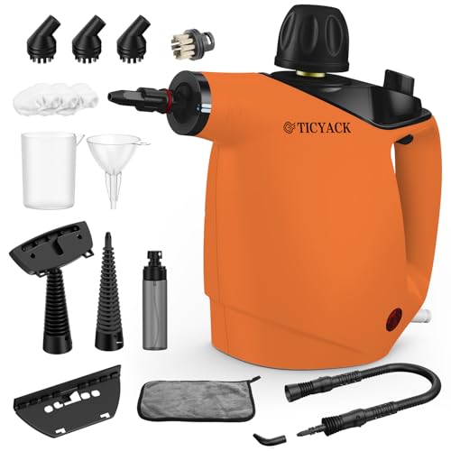 Steam Cleaner, Steam Cleaner for Home, Handheld Steam Cleaner with 16 Accessories and Automatic Steam Switch Suitable for Daily Cleaning of Living Rooms, Kitchens, Ovens and Tile Joints (Orange)