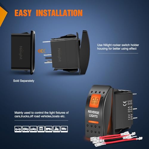 Image of Nilight Reverse Lights Rocker Switch 5Pin SPST Orange LED W /Wires UTV
