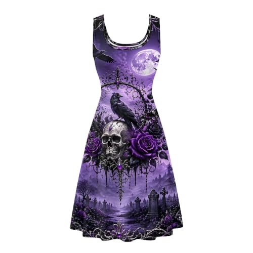 Image of TOADDITDO Women's Sleeveless O Neck Beach A-Line Party Coctail Tank Dresses Flared Sundress