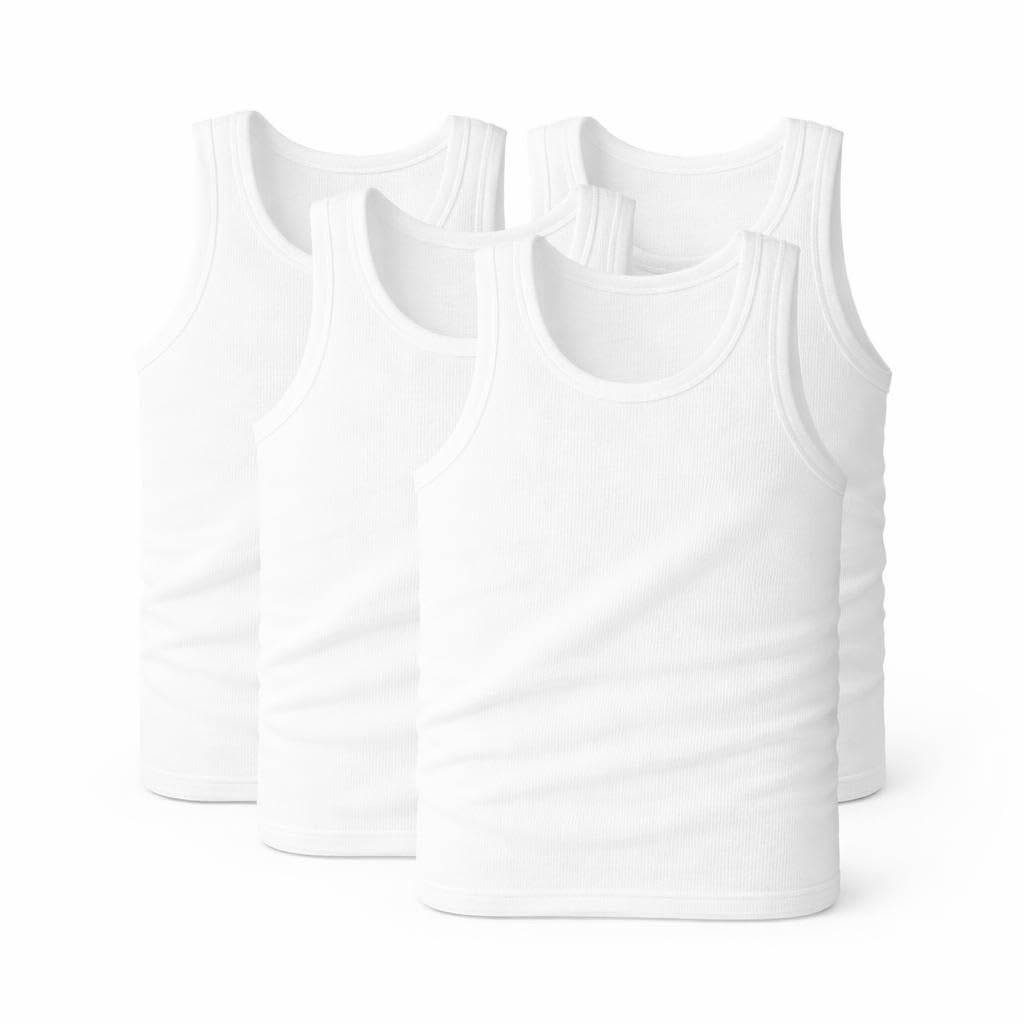 2 | 4 | 6 | 10 pezzi Canottiere da uomo a doppia costa, colore bianco, 100% cotone resistente e adatto all'asciugatrice