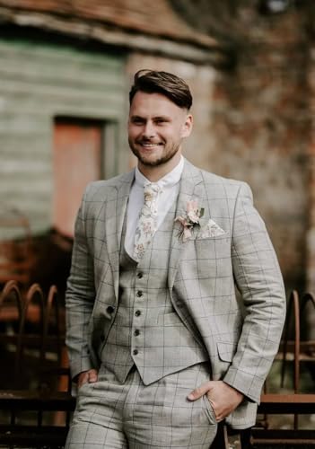 Mens Suit 3 Piece Slim Fit Checkered Plaid Suit Two Button Casual Business Wedding Party Blazer Vest Pants Set3