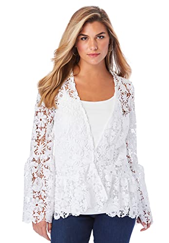 Roaman's Women's Plus Size Bell Sleeve Lace Jacket