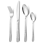 Onader 24 Piece Cutlery Set, Stainless Steel Hammered Cutlery Flatware Set for 6 People, Knives Forks Spoons for Home Travel Kitchen Party, Mirror Finished & Dishwasher Safe