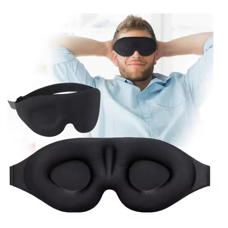 3D Contoured Memory Foam Sleep Mask Zero Pressure Light-Blocking Eye Mask with Adjustable Strap for Travel Side Sleepers