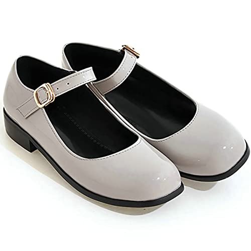 MAVMAX Women's Mary Jane Ankle Strap Flat Patent Leather Lolita Pumps (Grey, 8)3