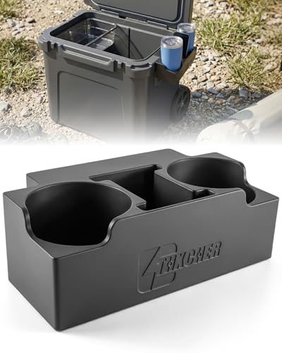 Cup Holder Fits for YETI Roadie 48 & 60 Cooler Side Mount Dual Drink Holder with Storage Tray No Tools Fits Can Bottle Tumbler for Camping Fishing Boating Tailgate