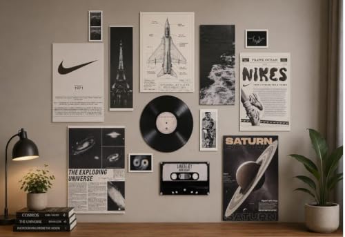 Image of 11 Piece Vintage Aesthetic Poster Set | 300 GSM Multi-Sized Wall Posters with Adhesive Tape | Nike, Space, Saturn, Music & Retro Art Prints for Bedroom, Room Decor, Home Decor & Wall Art