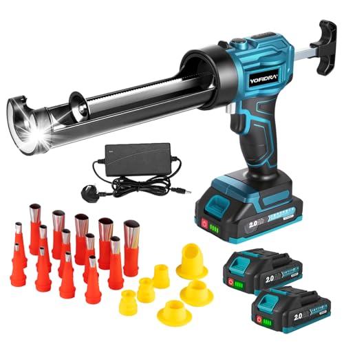 Yofidra Electric Caulking Gun Cordless - 4 Speed Adjustable 2 x 2.0Ah Batteries LED Light Drip-Free - Works with 300ml Silicone & Sealant Cartridges for Sealing Filling Leak Proof DIY