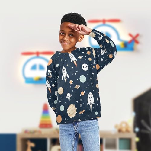 JUNZAN Space Cartoon Rockets Stars Comets Kids Boys Pullover Hoodie Long Sleeve Sweatshirts for Boys Sports 4T4