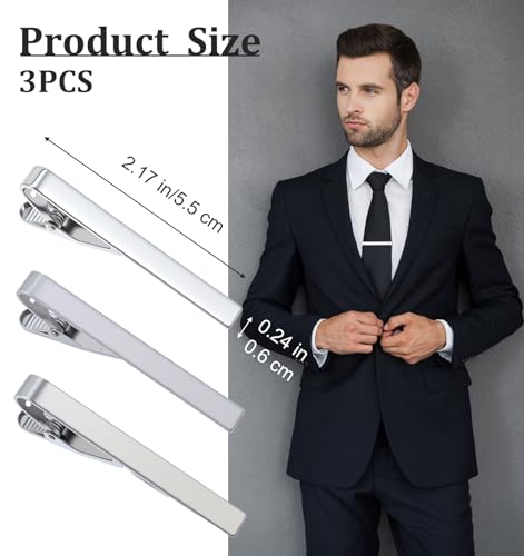 3 Pack Silver Tie Clips for Men, Classic Tie Clips for Men Silver with Adjustable Clasp Ideal for Professional Office Wear and Formal Events2