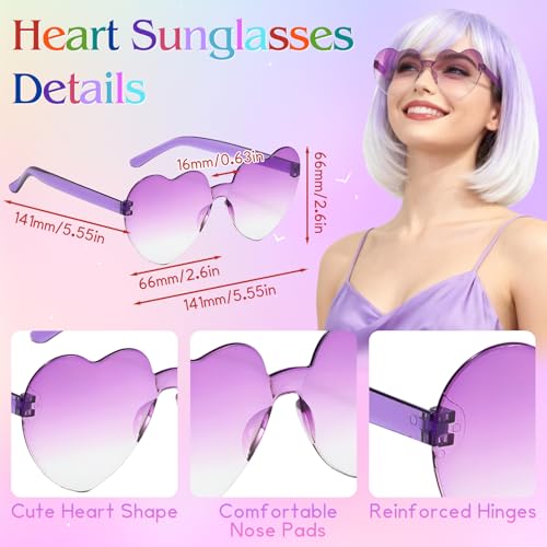 Image of PLULON Purple White Ombre Bob Wig with Bangs for Women Men, Colorful Short Funny Bob Wigs with Heart Sunglasses and Hair Cap Colored Cosplay Hairpieces for Halloween Costume Neon Bachelorette Party