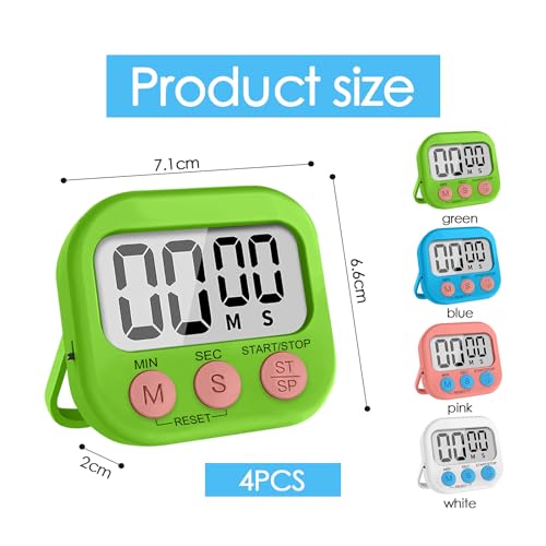 4 pièces Minuteur De Cuisine, Timer avec Grand écran LCD, 4 Couleurs avec Support Pliable Convient pour La Cuisine, La PâTisserie, Le Sport Et L'Apprentissage – Image 3