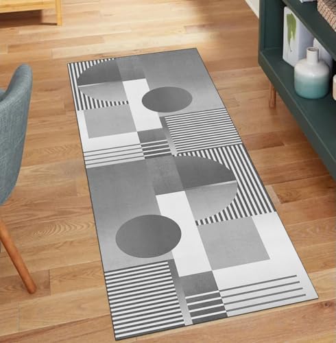Alfombra de pasillo moderna gris 50 x 220 cm antideslizante lavable para hogar 2