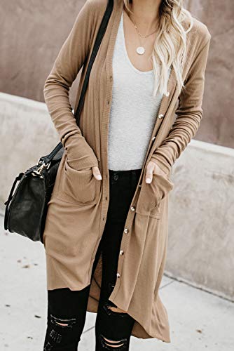 Image of Alaster Queen Women's Open Front Cardigan Button Down High Low Hem Knitted Cardigan Outwear with Pockets